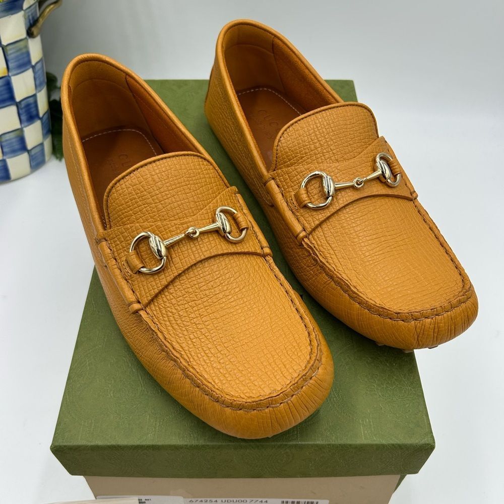 Men’s Gucci pebble grain leather horse bit driver loafers size 10 fits 10.5 US - Picture 2 of 11